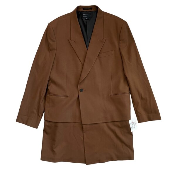 Asos Mens Longline One Button Blazer Brown 46 Regular NWOT Preppy‎ Academia Fall - Picture 3 of 16